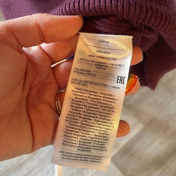 [Vero Moda] Purple Ribbed Long Sleeve Dress - Size XS NWT - Picture 3 of 5